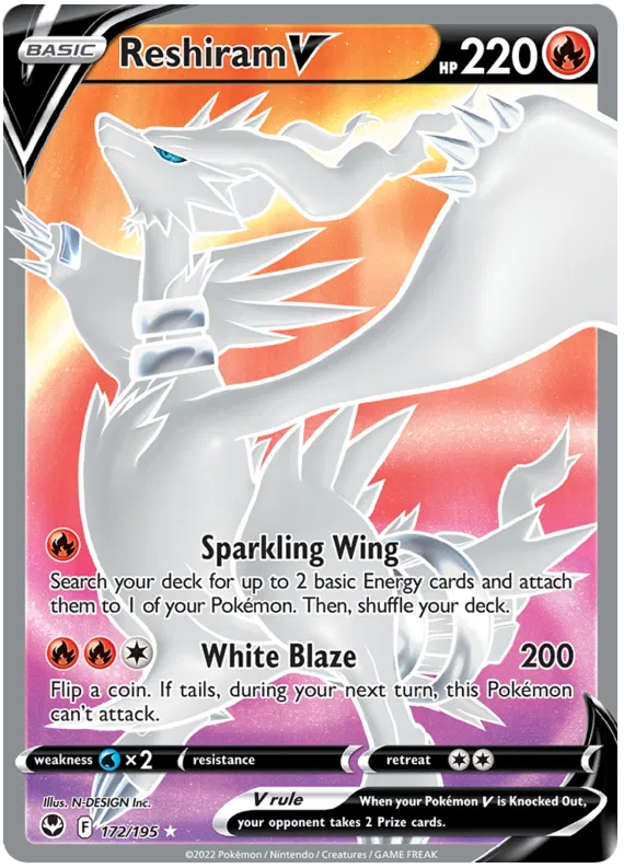 Reshiram V - 172/195 - Full Art Ultra Rare - Silver Tempest