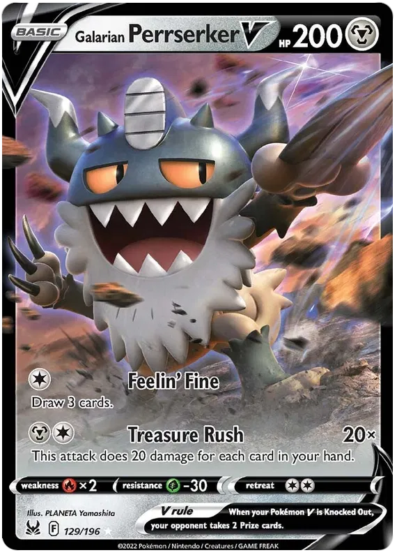Galarian Perrserker V - 129/196 - Ultra Rare - Lost Origin