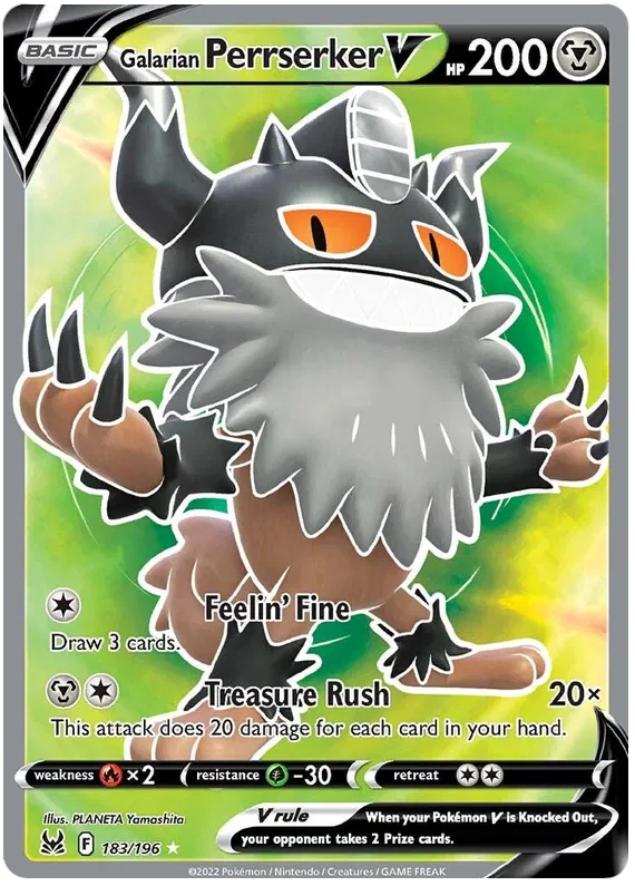 Galarian Perrserker V - 183/196 - Full Art Ultra Rare - Lost Origin