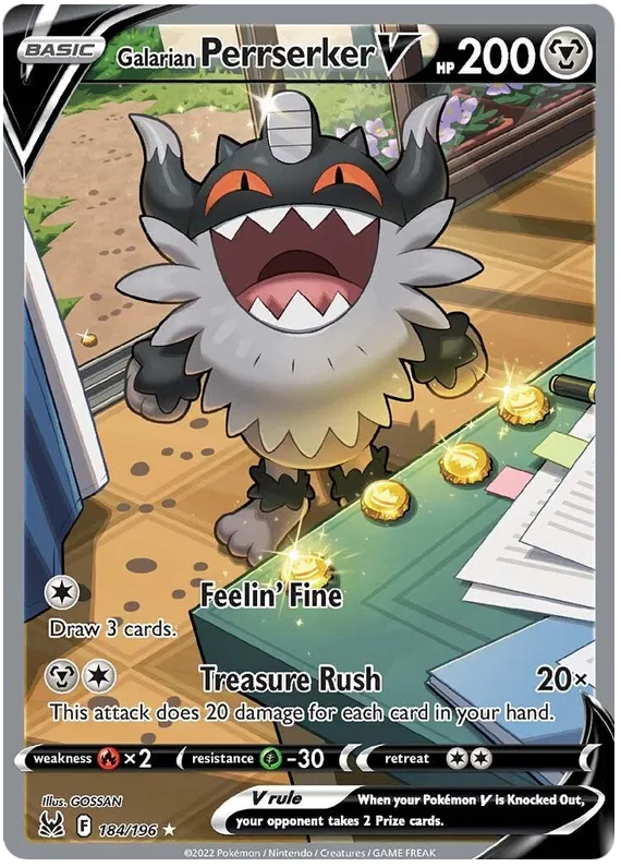 Galarian Perrserker V - 184/196 - Alternate Art Ultra Rare - Lost Origin