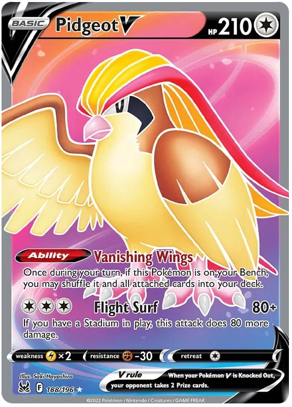 Pidgeot V - 188/196 - Full Art Ultra Rare - Lost Origin
