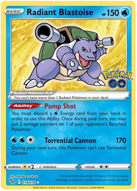Radiant Blastoise - 018/078 - Radiant Rare - Pokemon Go