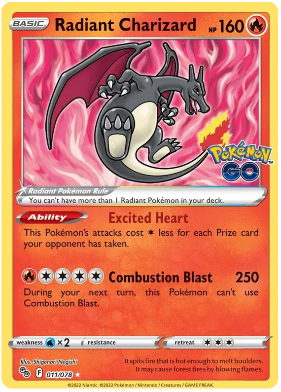 Radiant Charizard - 011/078 - Radiant Rare - Pokemon Go