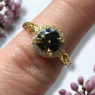 Gullforgylt S925 Sølvring med Moissanite