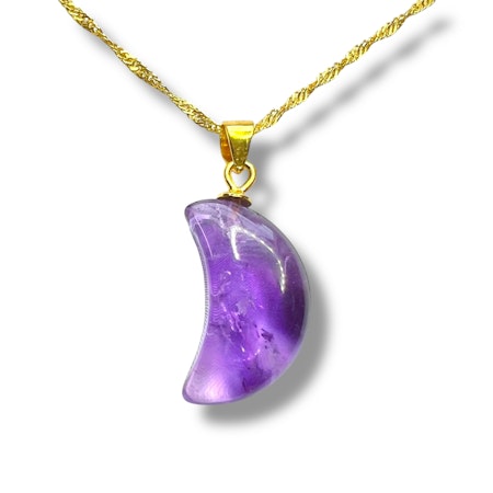 Amethyst måne med gullforgylt S925 sølv anheng
