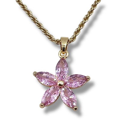 14K Gullforgylt rosa blomster anheng