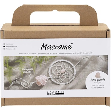 Mini DIY Kit makramé 1 Förp., Drömfångare Med Rosenkvartskristall, Ljusrosa, Vit