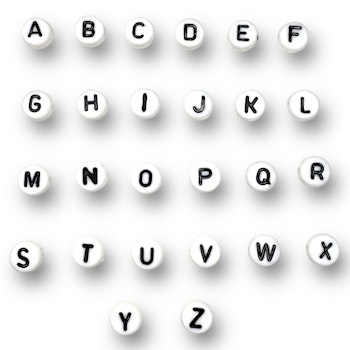 Bokstavspärlor, 7 mm, Vit