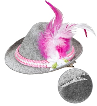 Tyrolerhatt - mini hatt med fjäder rosa
