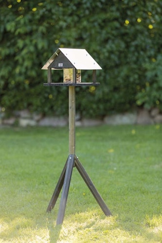 Vildfågelmatare med ben & silo, granträ, 29 × h27 × 38 cm, svart