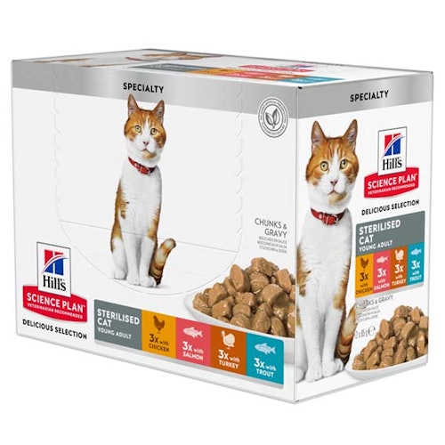 Hills Feline Adult Sterilised Chicken, Fish, Trout & Turkey 12x85g