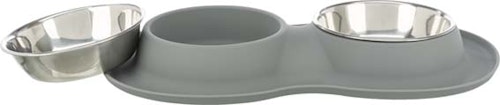 Matbar, silikon/rostfritt, 2 × 0.4 l/ø 16 cm/40 × 5 × 23 cm, grå