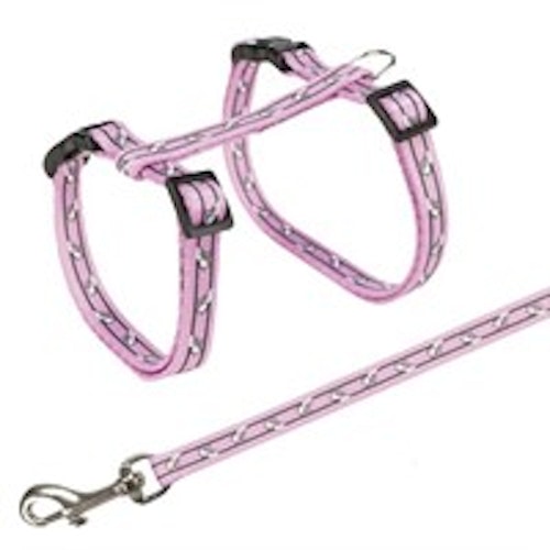 Kattsele+koppel, 24-45 cm/10 mm. 120 cm, kattmotiv, nylon