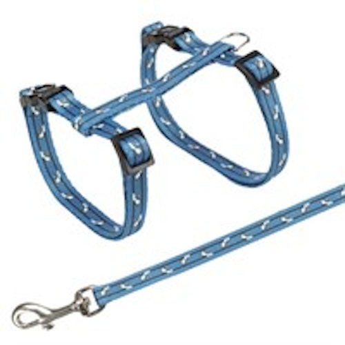 Kattsele+koppel, 24-45 cm/10 mm. 120 cm, kattmotiv, nylon