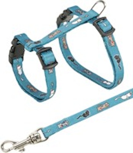 Junior kattsele+koppel, 21-33 cm/8 mm. 120 cm. Kattmotiv,