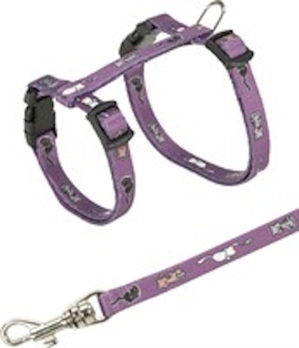 Junior kattsele+koppel, 21-33 cm/8 mm. 120 cm. Kattmotiv,