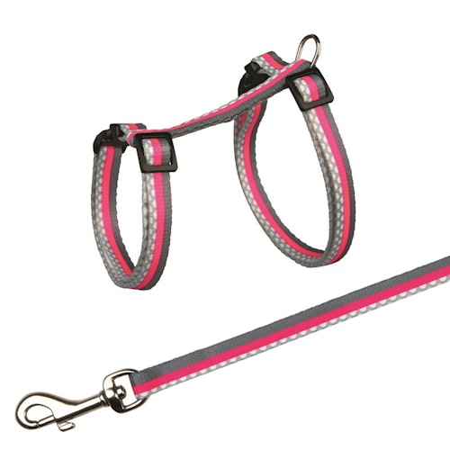 Kattsele+koppel, 27-45 cm/10 mm. 120 cm, nylon,
