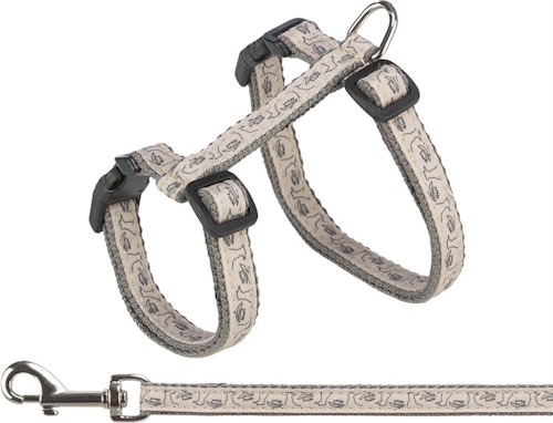 Kattsele+koppel, 27-45 cm/13 mm. 120 cm, beige/grå