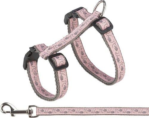 Kattsele+koppel, 27-45 cm/13 mm. 120 cm, rosa/grå