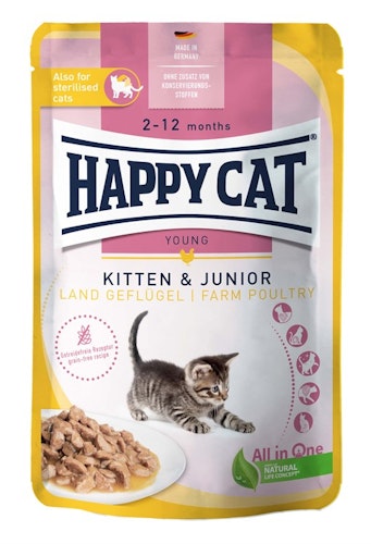 HappyCat våt/sås, Kitten/Jun. fågel, 85 g