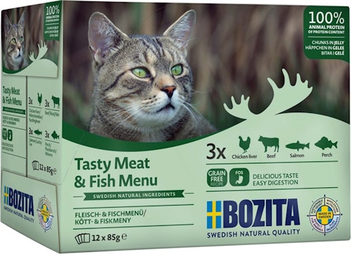 Bozita katt Multibox 12x85 g Kött&Fisk i gelé / 1.02kg