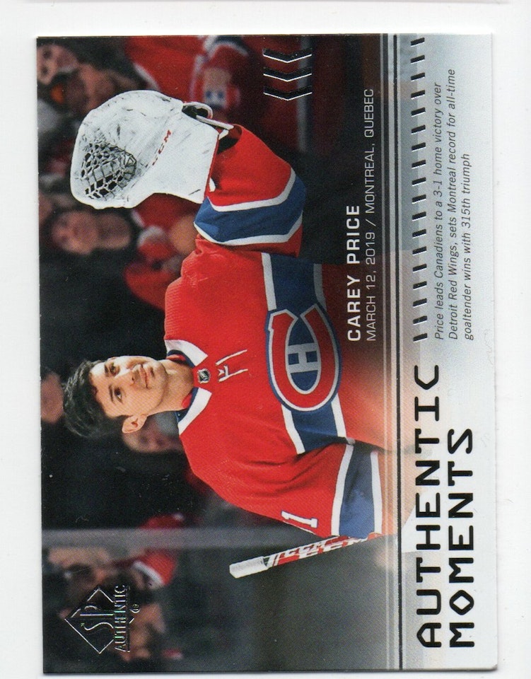 2019-20 SP Authentic #104 Carey Price AM (10-314x2-CANADIENS)