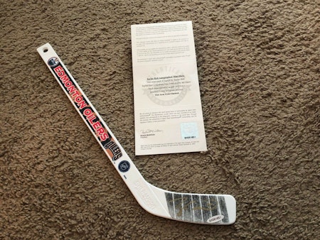 Taylor Hall Autographed Signed Mini Stick Hockey Stick UPPER DECK COA