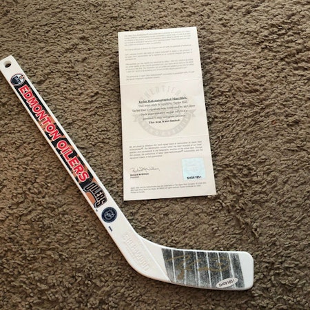 Taylor Hall Autographed Signed Mini Stick Hockey Stick UPPER DECK COA