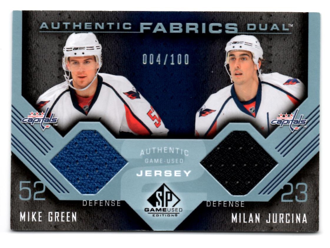 2007-08 SP Game Used Authentic Fabrics Duals #AF2GJ Mike Green Milan Jurcina (40-X88-CAPITALS)