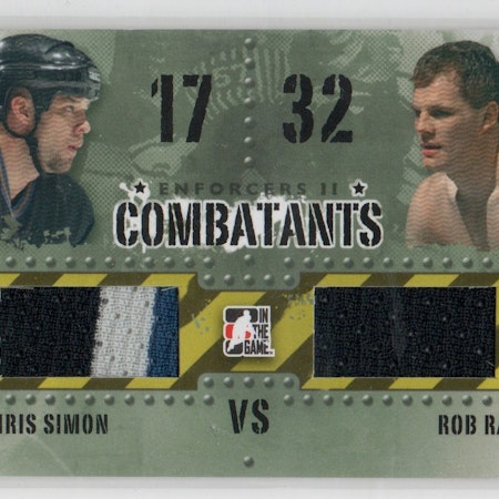 2013-14 ITG Enforcers Combatants Jersey Duals #C15 Chris Simon Rob Ray (40-X144-CAPITALS-SABRES)