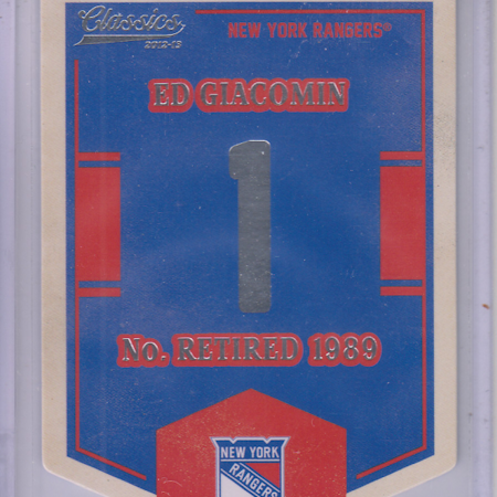 2012-13 Classics Signatures Banner Numbers #52 Ed Giacomin (20-X9-RANGERS)