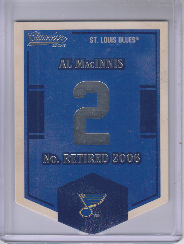 2012-13 Classics Signatures Banner Numbers #65 Al MacInnis (20-X9-BLUES)