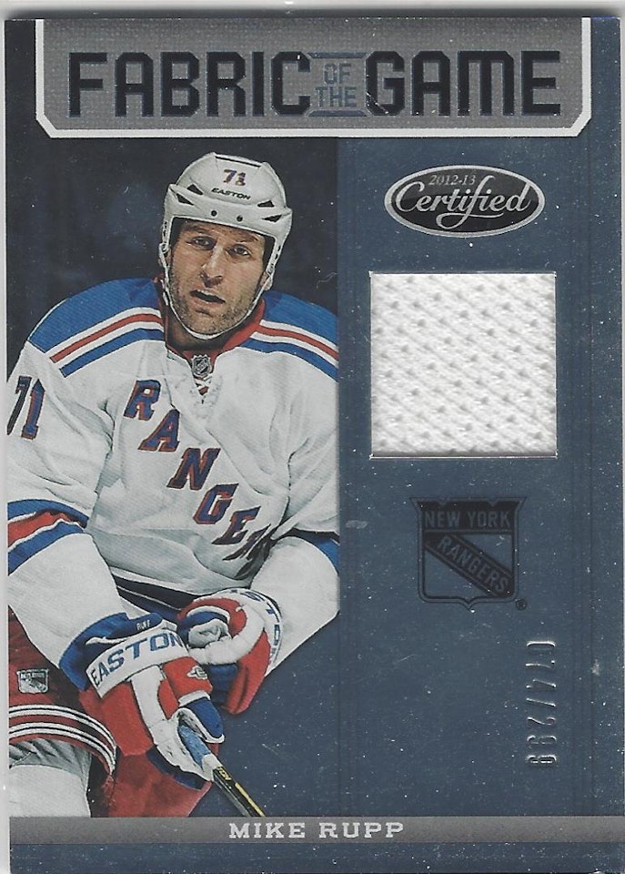2012-13 Certified Fabric of the Game #FOGMRU Mike Rupp (30-X69-RANGERS)
