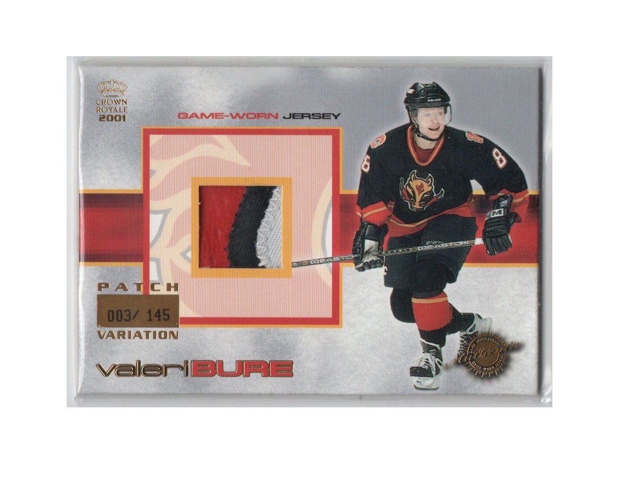 2000-01 Crown Royale Game-Worn Jersey Patches #2 Valeri Bure (80-X234-GAMEUSED-SERIAL-FLAMES)