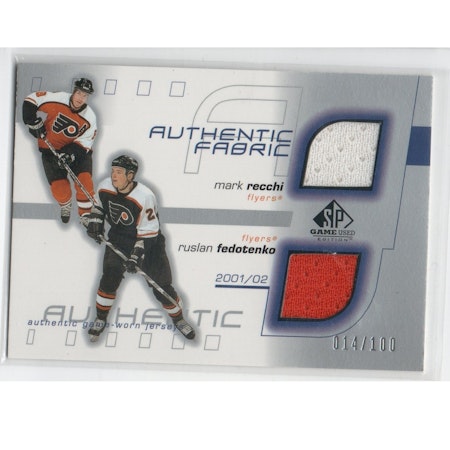 2001-02 SP Game Used Authentic Fabric #DFRF Mark Recchi Ruslan Fedotenko (80-X268-FLYERS)