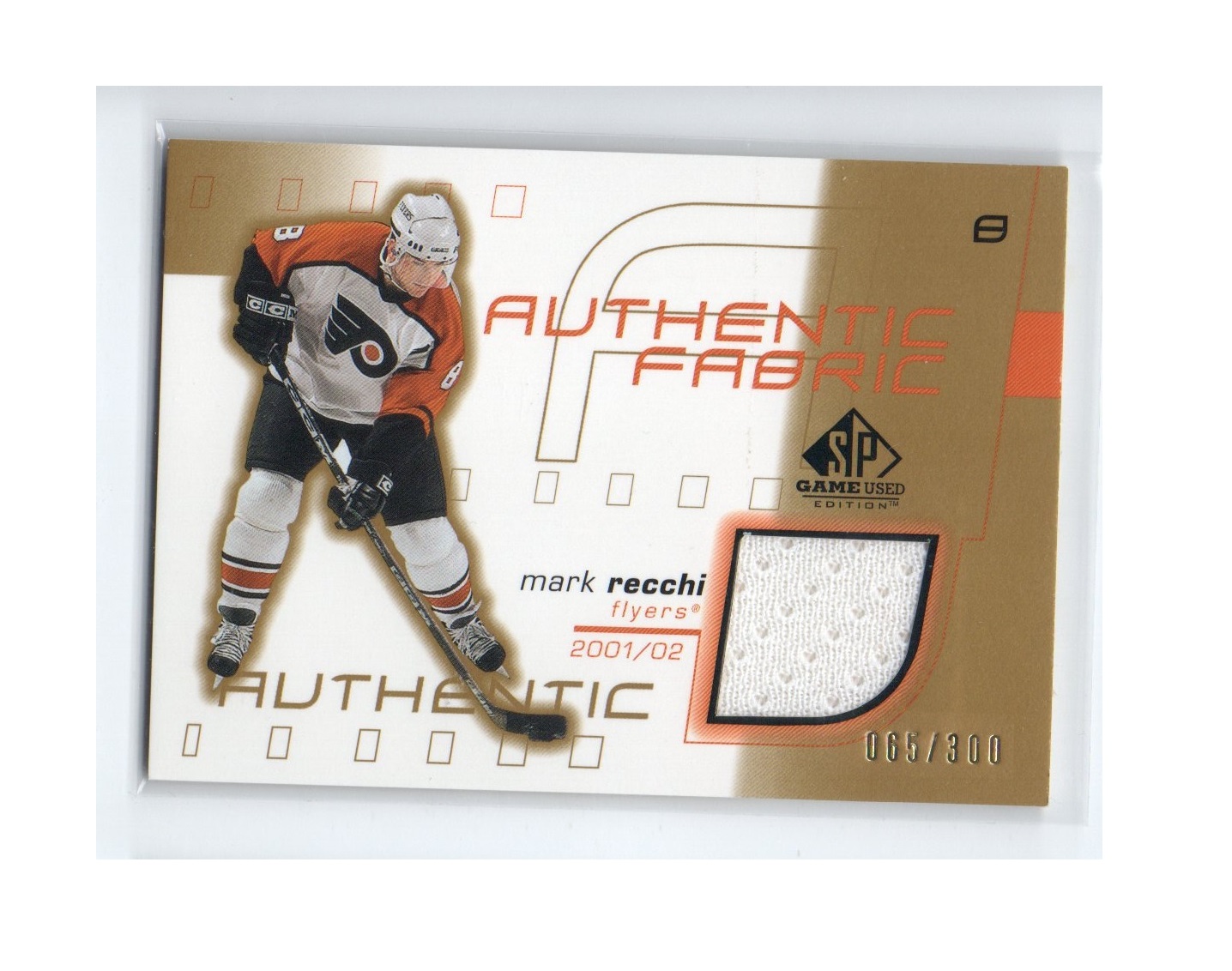2001-02 SP Game Used Authentic Fabric Gold #AFMR Mark Recchi (30-X226-GAMEUSED-SERIAL-FLYERS)