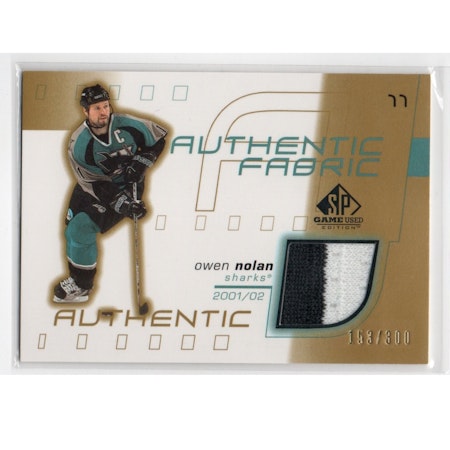 2001-02 SP Game Used Authentic Fabric Gold #AFON Owen Nolan (40-X269-SHARKS)