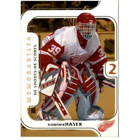 2002-03 BAP Memorabilia He Shoots He Scores Points #13 Dominik Hasek 2 pts. (10-X172-RED WINGS)