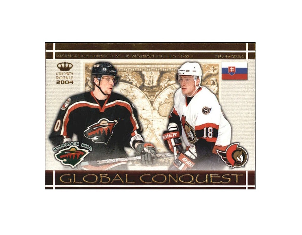2003-04 Crown Royale Global Conquest #7 Marian Gaborik Marian Hossa (12-X162-NHLWILD+SENATORS)