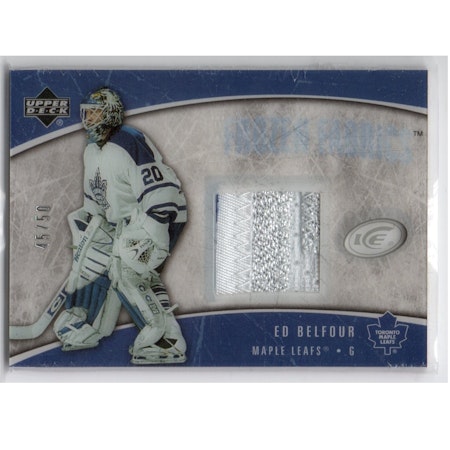 2005-06 Upper Deck Ice Frozen Fabrics Patches #FFPEB Ed Belfour (400-X136-GAMEUSED-SERIAL-MAPLE LEAFS)