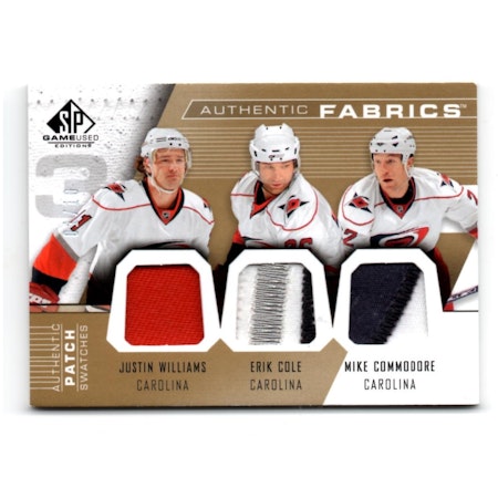2007-08 SP Game Used Authentic Fabrics Triples Patches #AF3CCW Mike Commodore + Erik Cole + Justin Williams (150-X88-HURRICANES