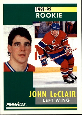 1991-92 Pinnacle #322 John LeClair RC (10-D5-CANADIENS)