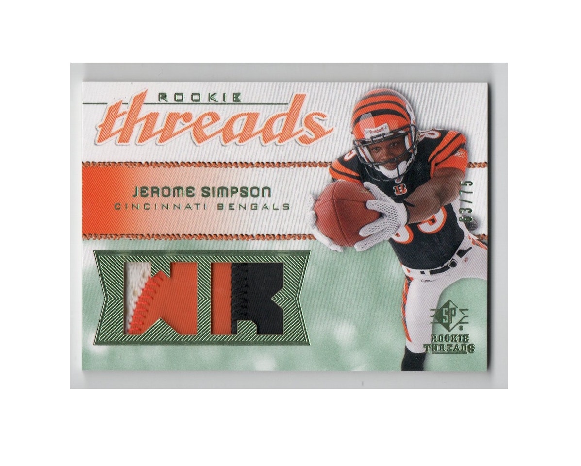 2008 SP Rookie Threads Rookie Threads Patch 75 #RTSI Jerome Simpson (50-X167-NFLBENGALS)