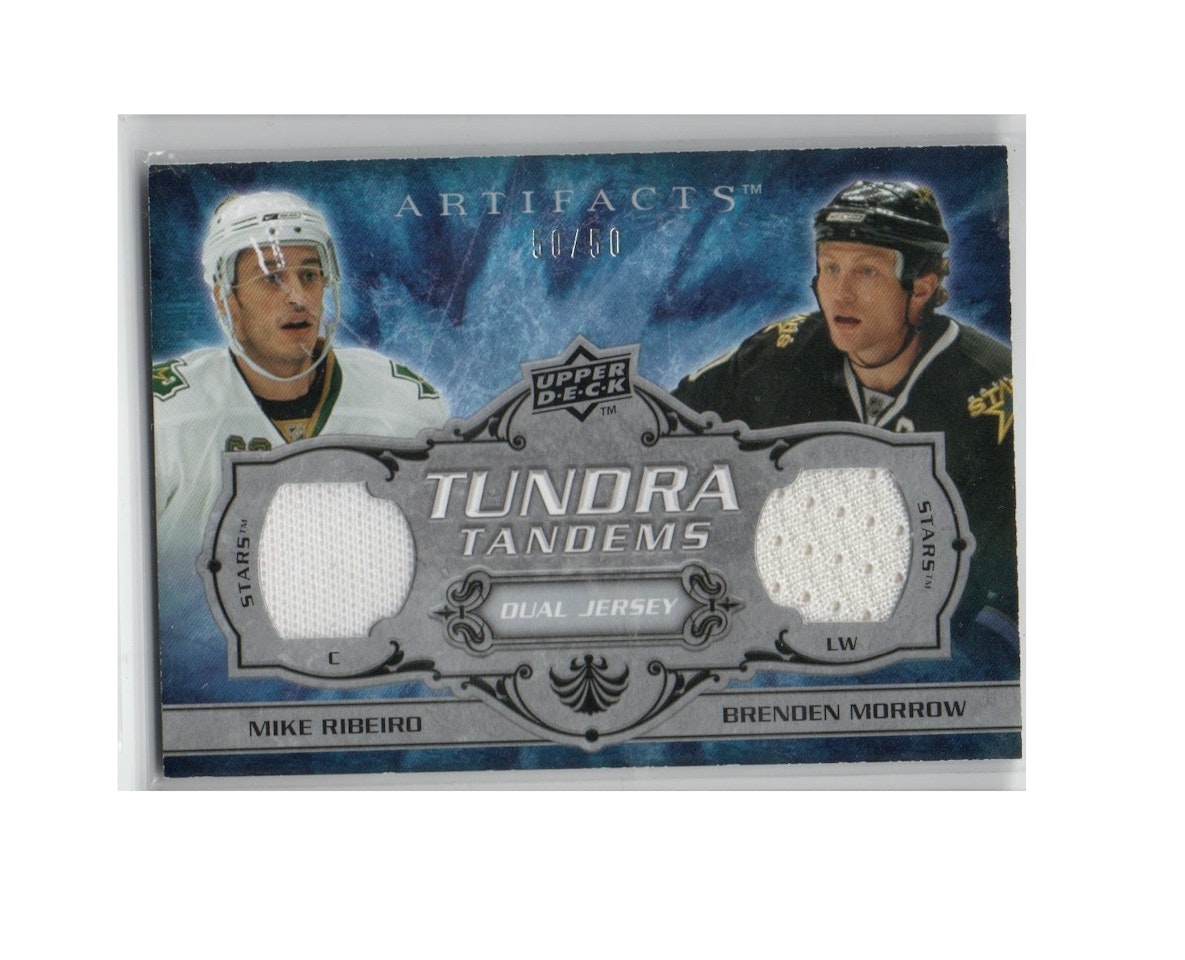 2008-09 Artifacts Tundra Tandems Silver #TTRM Mike Ribeiro Brenden Morrow (40-X228-GAMEUSED-SERIAL-NHLSTARS)