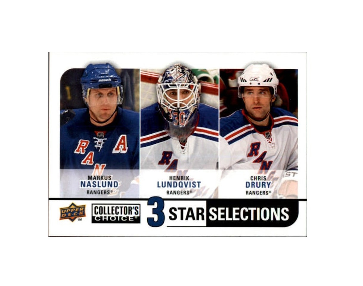 2008-09 Collector's Choice #270 Markus Naslund Henrik Lundqvist Chris Drury (15-X194-RANGERS)