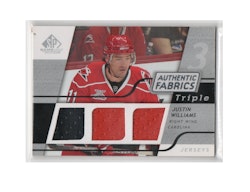 2008-09 SP Game Used Triple Authentic Fabrics #3AFJW Justin Williams (40-X251-HURRICANES)