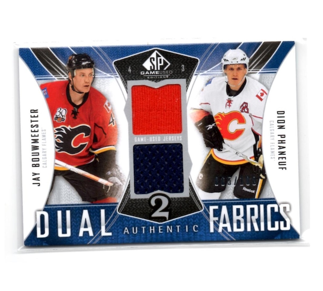2009-10 SP Game Used Authentic Fabrics Dual #AF2JD Jay Bouwmeester + Dion Phaneuf (50-X41-FLAMES)