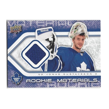 2009-10 Upper Deck Rookie Materials #RMJG Jonas Gustavsson (50-121x9-MAPLE LEAFS)