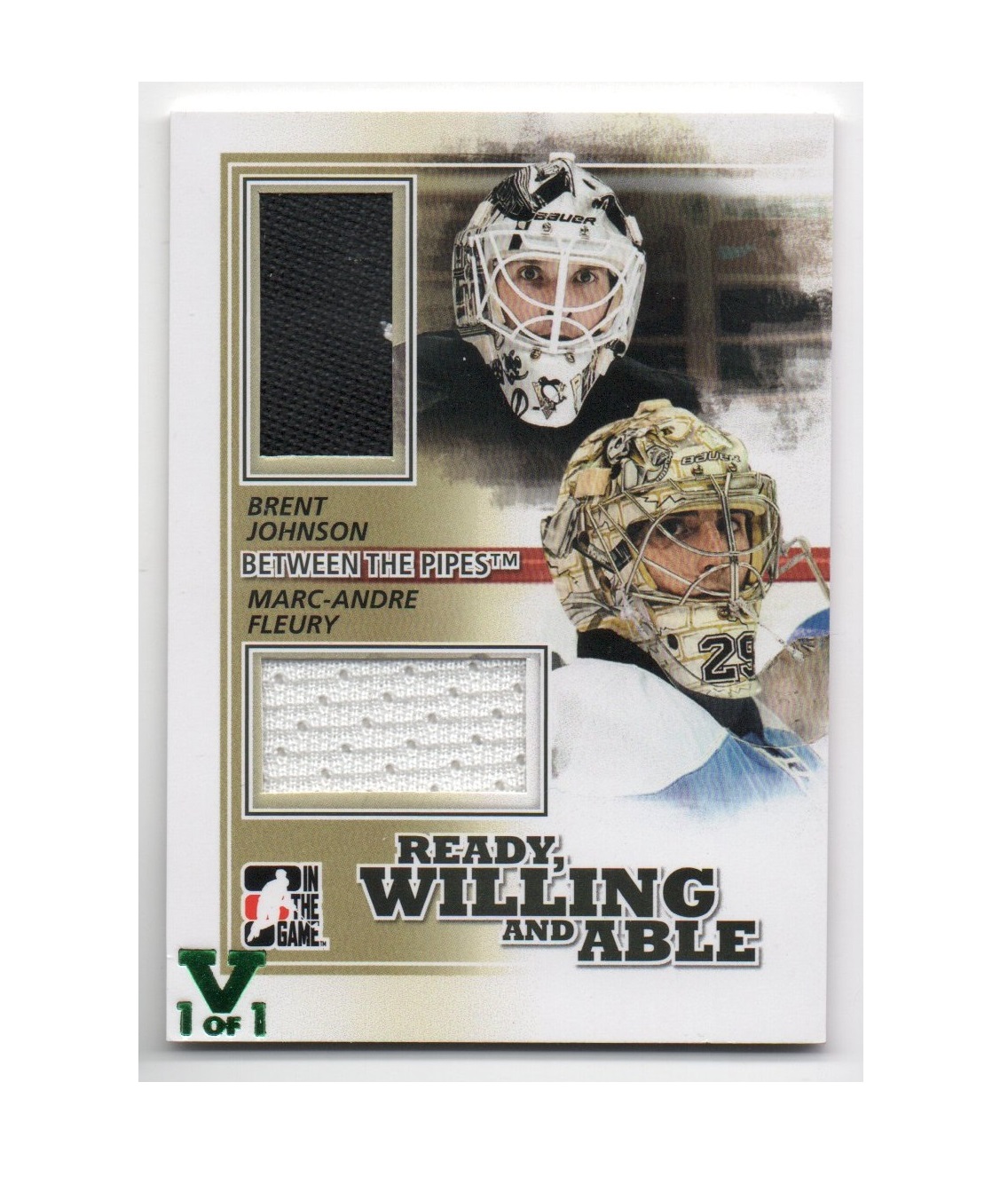 2010-11 Between The Pipes Ready Willing and Able Jerseys Black #RWA04 Marc-Andre Fleury Brent Johnson (150-X154-PENGUINS)