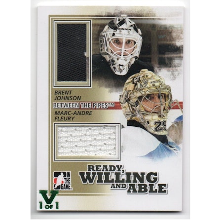 2010-11 Between The Pipes Ready Willing and Able Jerseys Black #RWA04 Marc-Andre Fleury Brent Johnson (150-X154-PENGUINS)